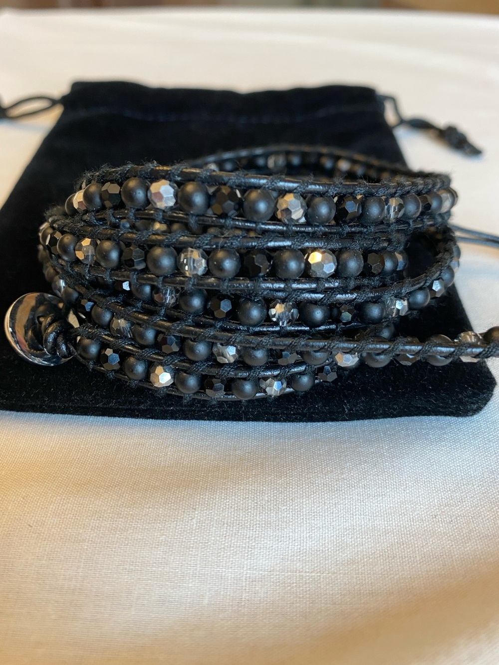NWOT Victoria Emerson Black 5-Layer Beaded Wrap Bracelet with Dust Bag